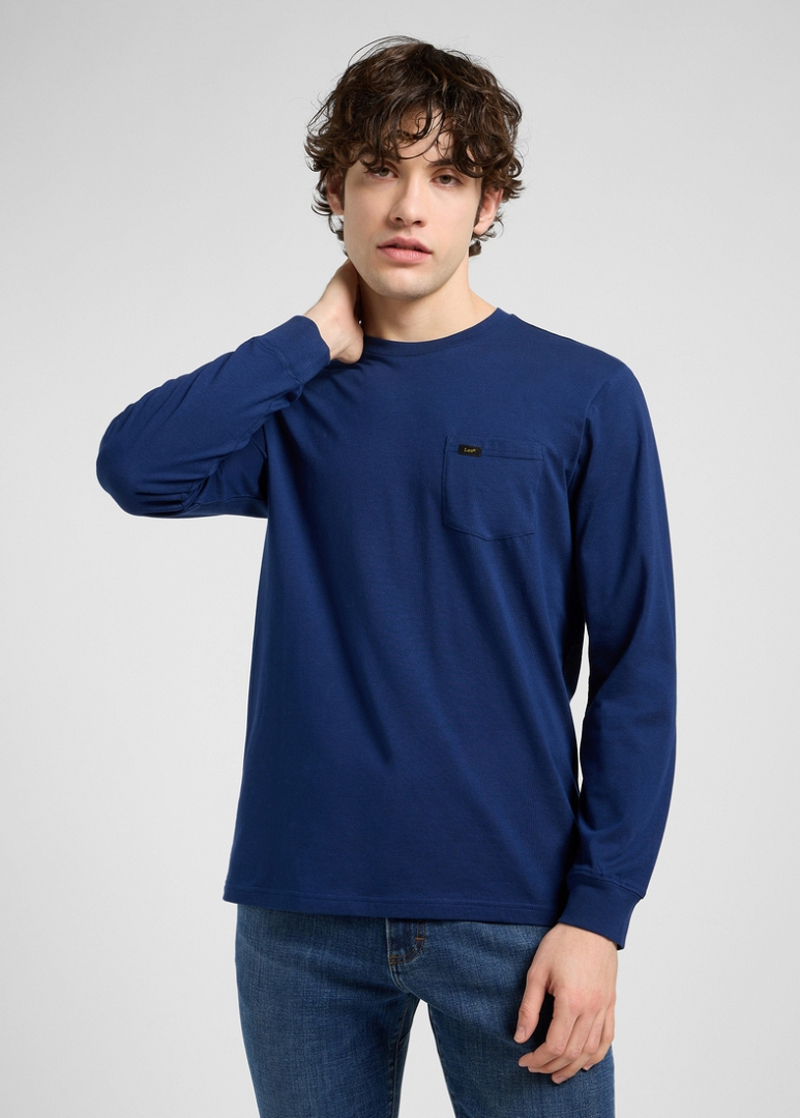 Meska Koszulka Z Dlugim Rekawem Lee Long Sleeve Pocket Tee True Navy - 112370435