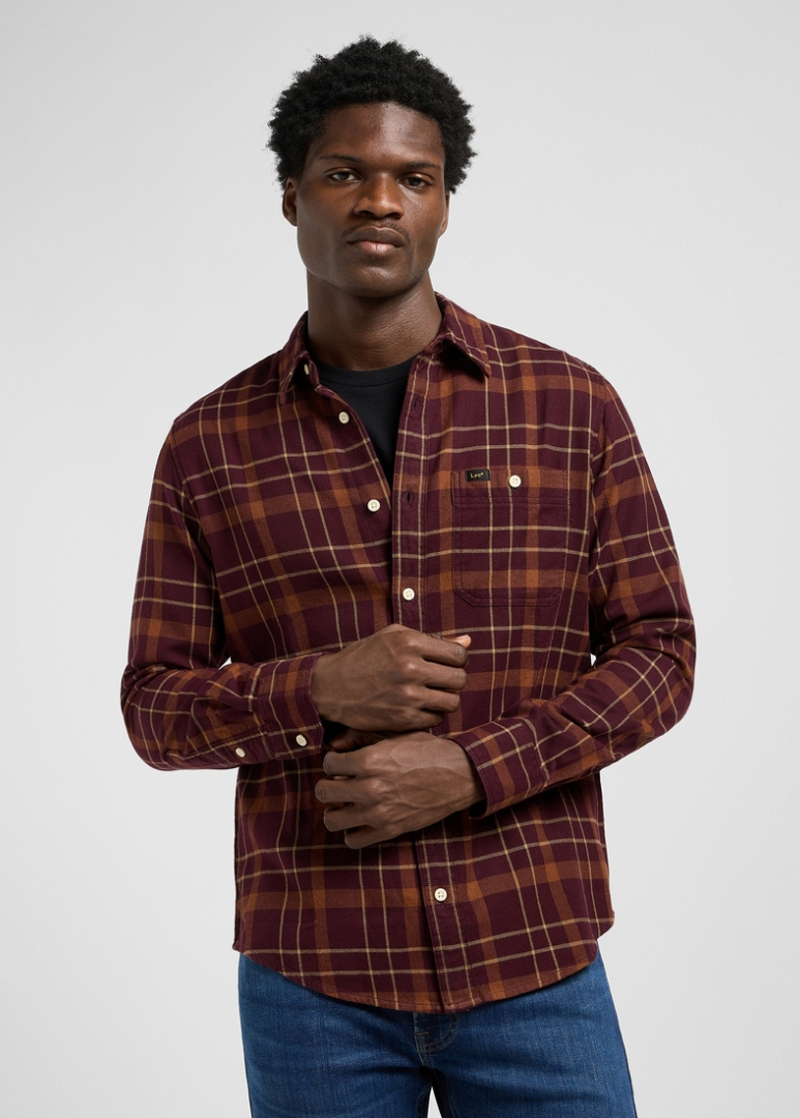 Mska Koszula Materiaowe Lee Leesure Shirt Velvet Brown Plaid Check - 112370460