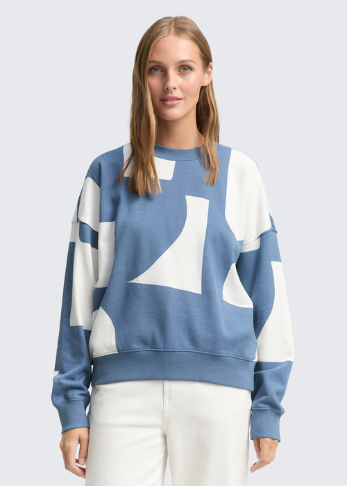 Tom Tailor Loose Fit Sweatshirt With Pattern - Mid Blue White Big Scale Print 1049413-38860