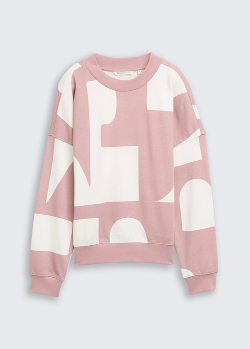 Tom Tailor Loose Fit Sweatshirt With Pattern - Rose White Big Scale Print 1049413-38861