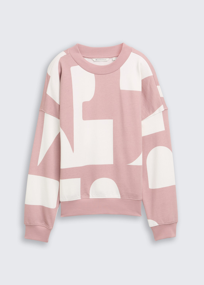 Tom Tailor Loose Fit Sweatshirt With Pattern Rose White Big Scale Print - 1049413-38861