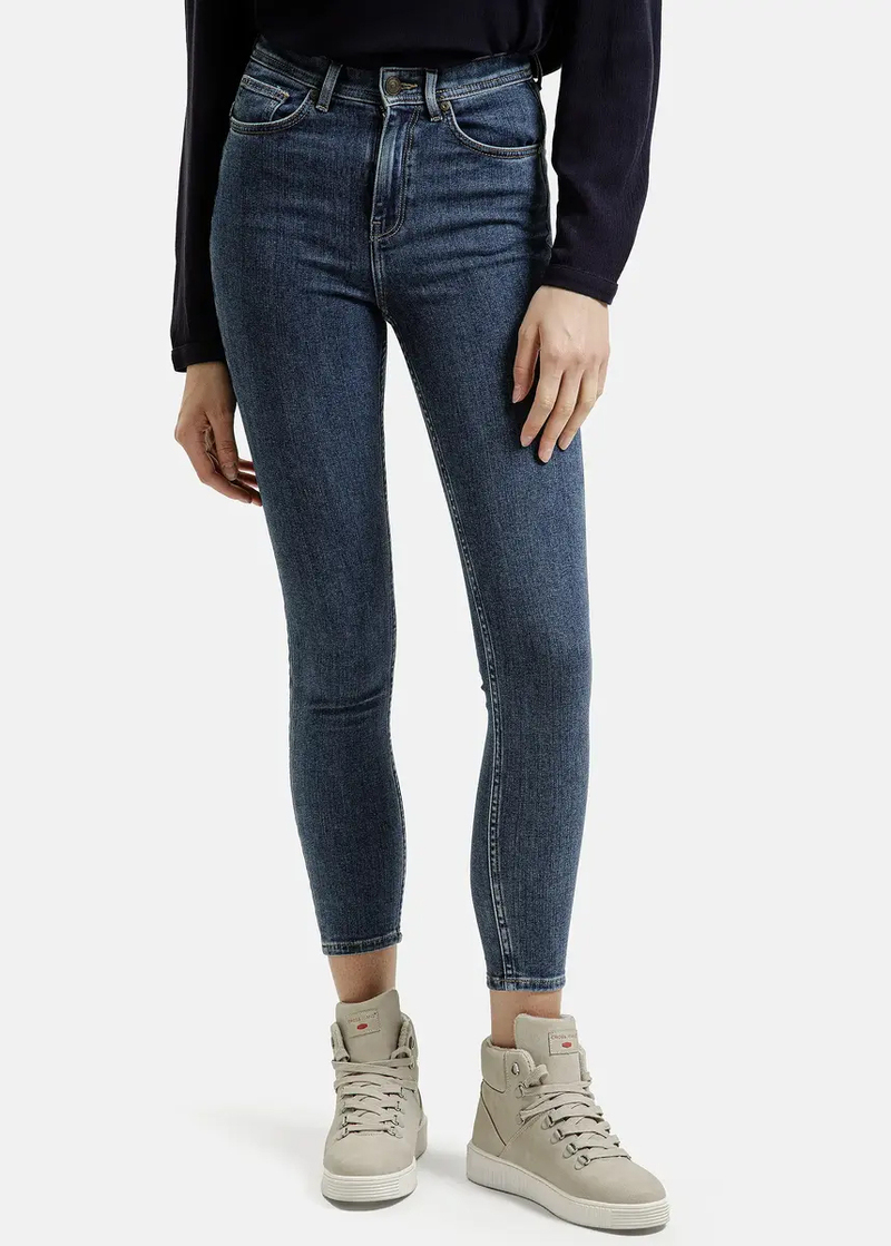 Damskie Spodnie Dzinsowe Cross Jeans Super Skinny Judy Dark Mid Blue - P-429-181