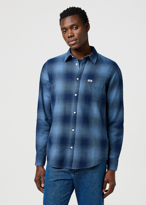 Wrangler One Pocket Indigo Shirt - Dark Indigo Check 112371653