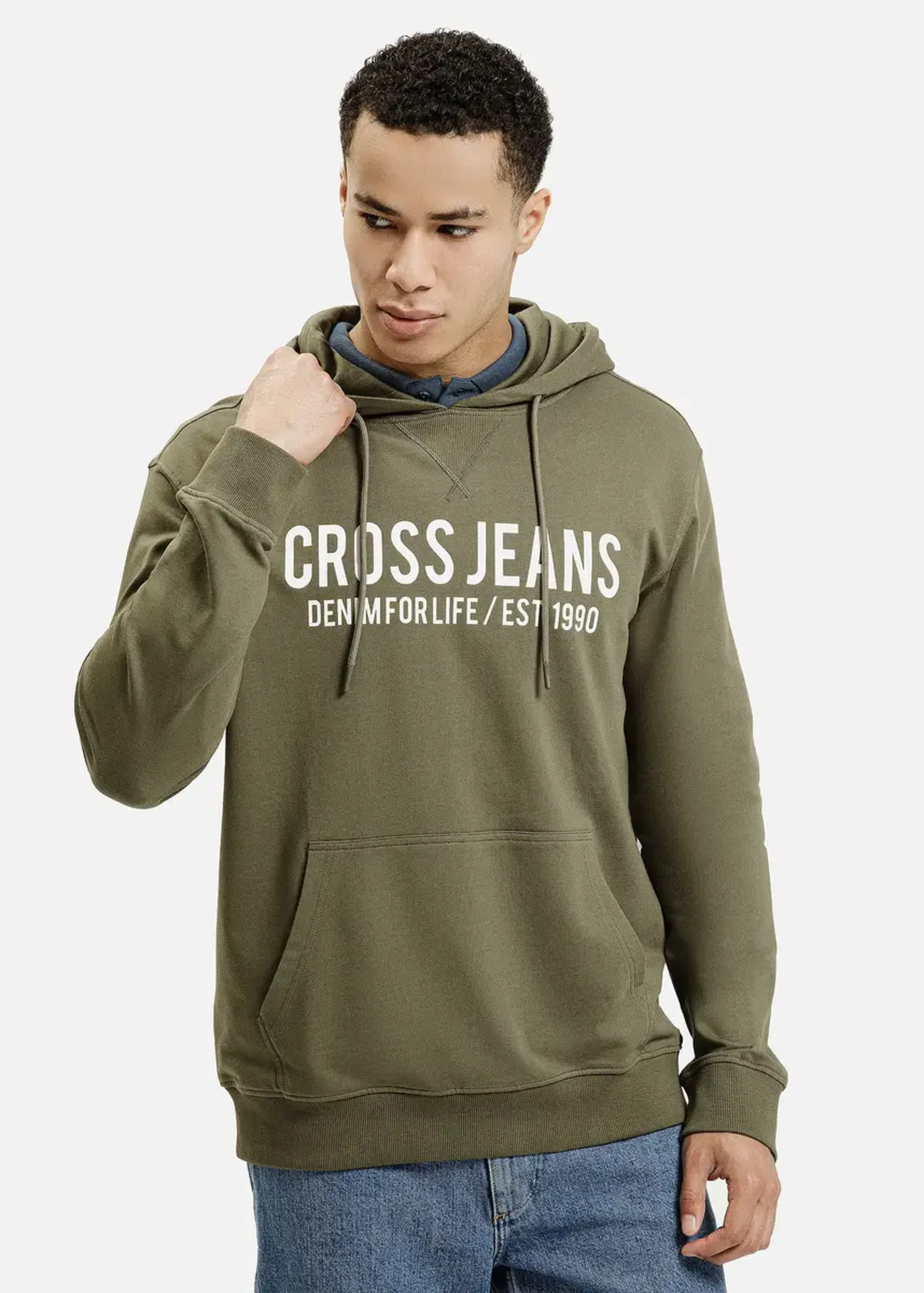 Meska Bluza Cross Jeans Hoodie Sweatshirt Dark Olive - 25444-039