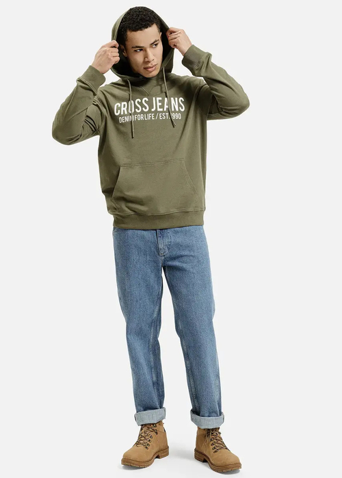 Meska Bluza Cross Jeans Hoodie Sweatshirt Dark Olive - 25444-039