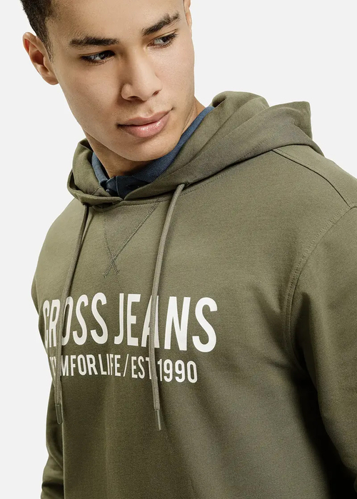 Meska Bluza Cross Jeans Hoodie Sweatshirt Dark Olive - 25444-039