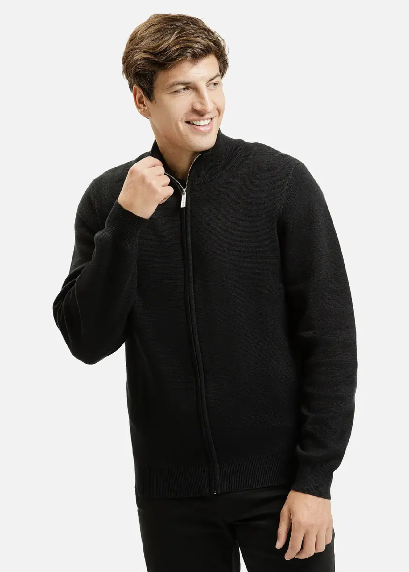 Meski Sweter Cross Jeans Halfzip Knit Black 020 - 34267-020