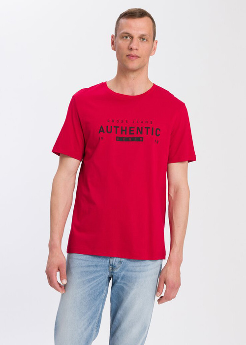 Cross Jeans T Shirt Authentic Denim C Neck Red 007 - 15868-007