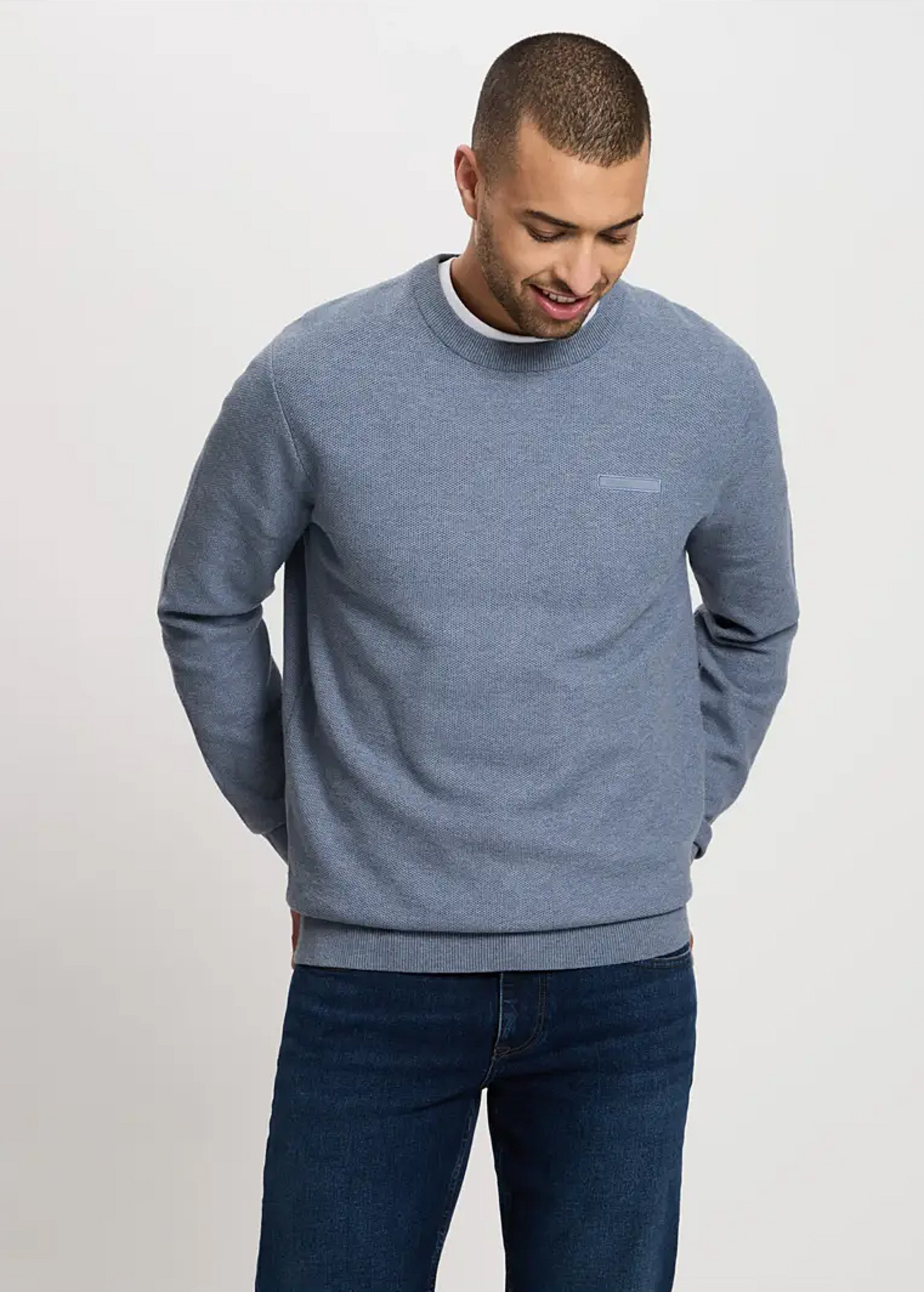 Meski Sweter Cross Jeans Knitwear C Neck Blue Melange - 34266-200