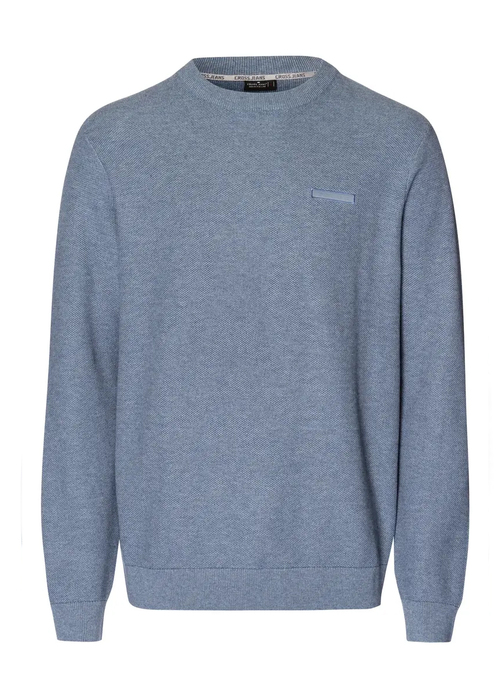 Meski Sweter Cross Jeans Knitwear C Neck Blue Melange - 34266-200
