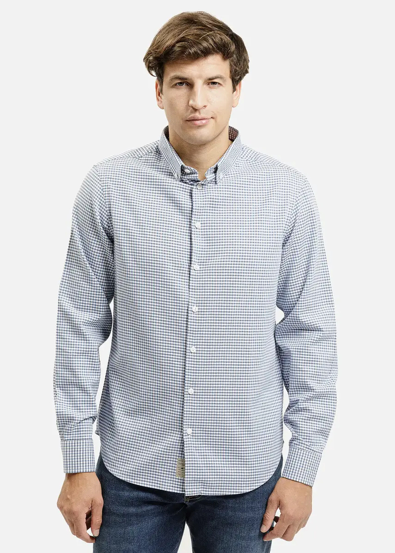 Meska Koszula Materialowe Niebieska Koszula W Drobna Kratke - 35612-005