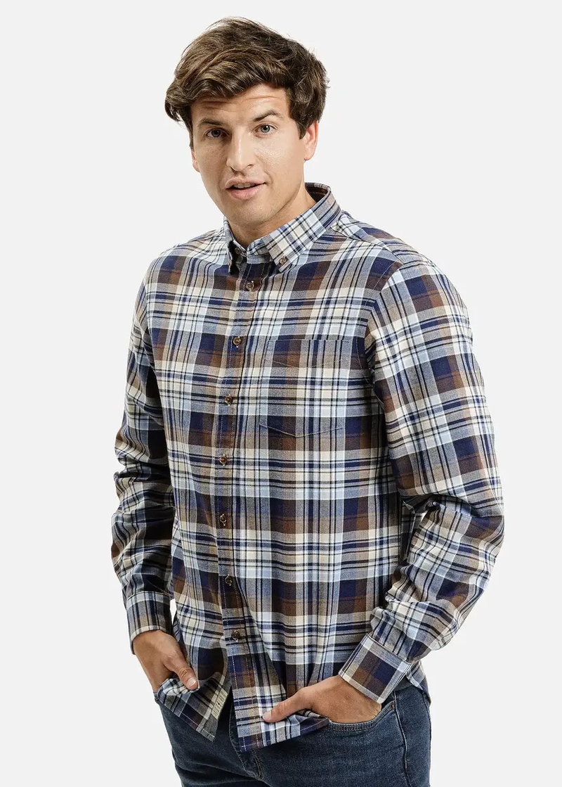 Meska Koszula Materialowe Meska Koszula Cross Jeans Brown Check - 35616-025