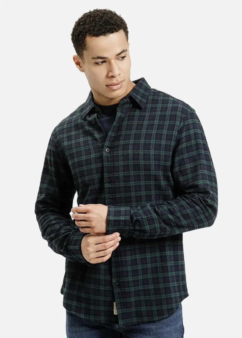 Meska Koszula Materialowe Koszula Cross Jeans W Ciemnozielona Krate - 35617-001