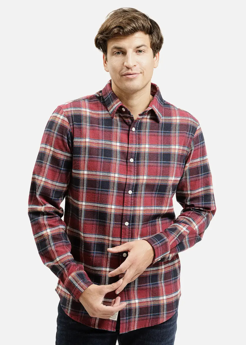 Meska Koszula Materialowe Cross Jeans Shirt Red 007 - 35618-007