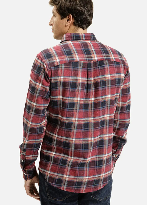 Meska Koszula Materialowe Cross Jeans Shirt Red 007 - 35618-007
