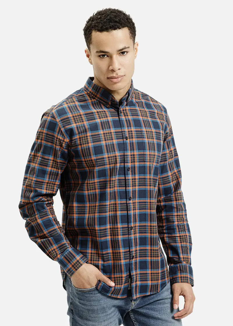 Meska Koszula Materialowe Koszula W Krate Cross Jeans W Kolorze Navy Check - 35626-001