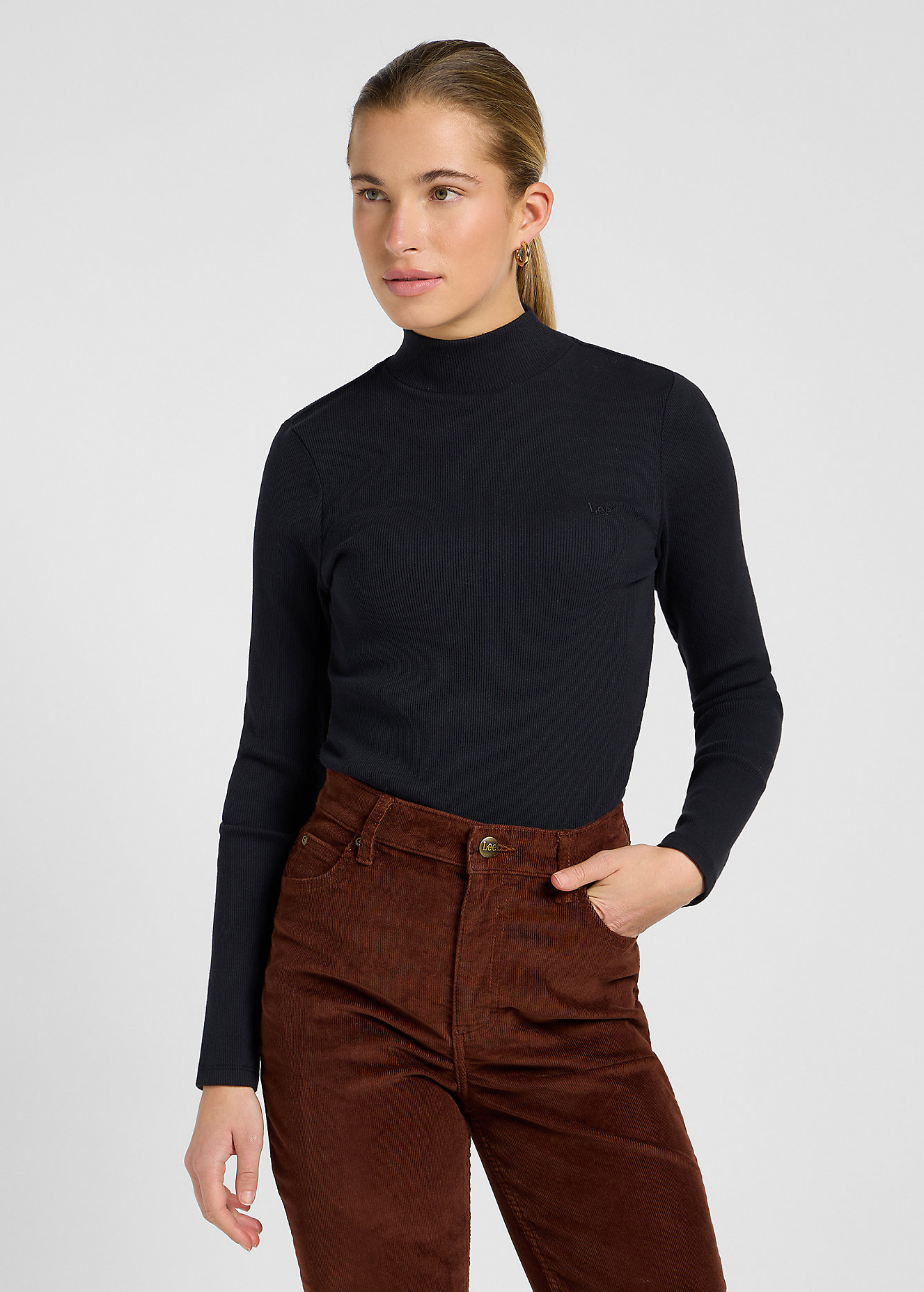 Koszulka Z Dlugim Rekawem Lee Mock Neck Black - 112370949