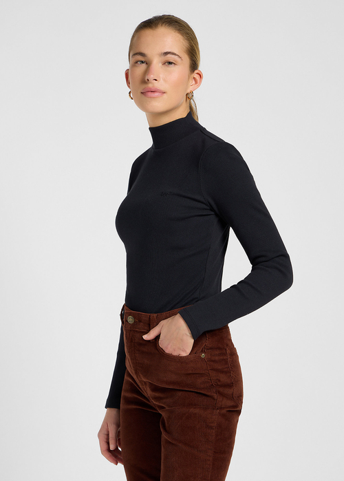 Koszulka Z Dlugim Rekawem Lee Mock Neck Black - 112370949