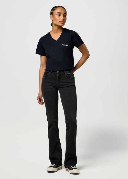 Damski T Shirt Wrangler V Neck Tee Black - 112371127