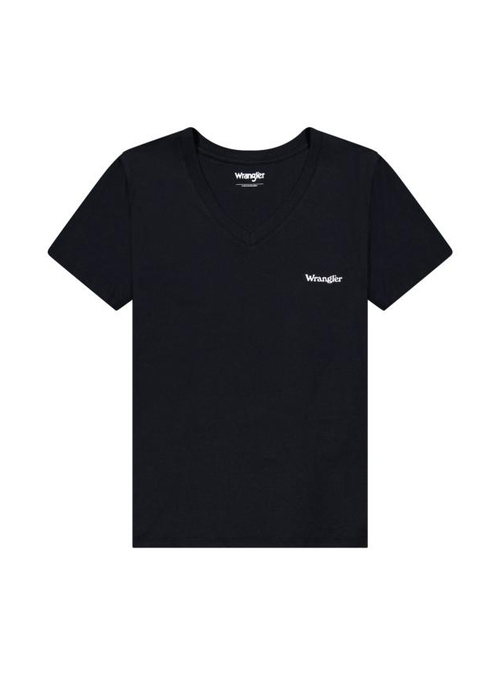 Damski T Shirt Wrangler V Neck Tee Black - 112371127