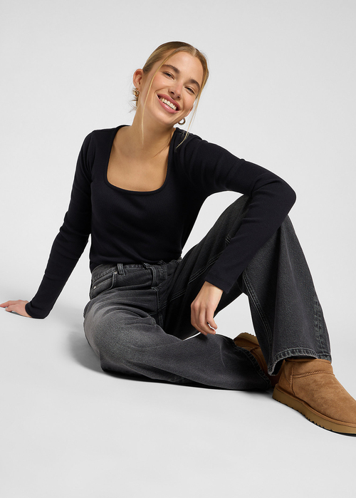 Damskie Spodnie Dinsowe Lee Low Slung Slouch Charred Black - 112371088