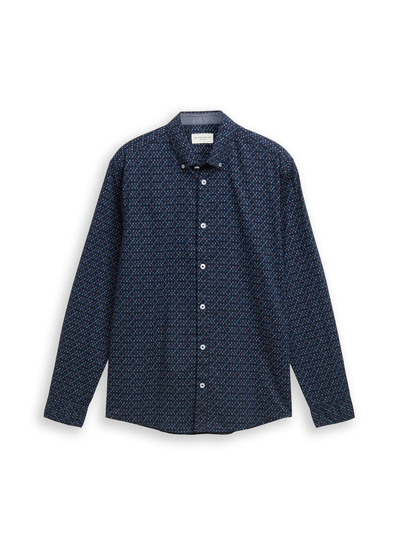 Meska Koszula Materialowe Tom Tailor Regular Fit Shirt With Print Blue Diamond Design - 1048434-38946