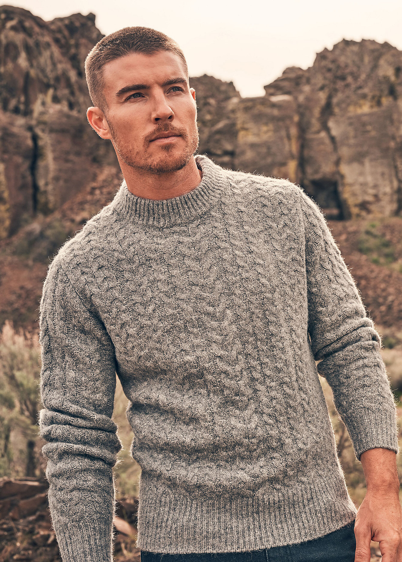 Meski Sweter Wrangler Cable Knit Sweater Grey Heather - 112371666