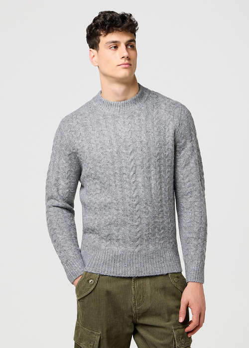 Mski Sweter Wrangler Cable Knit Sweater Grey Heather - 112371666