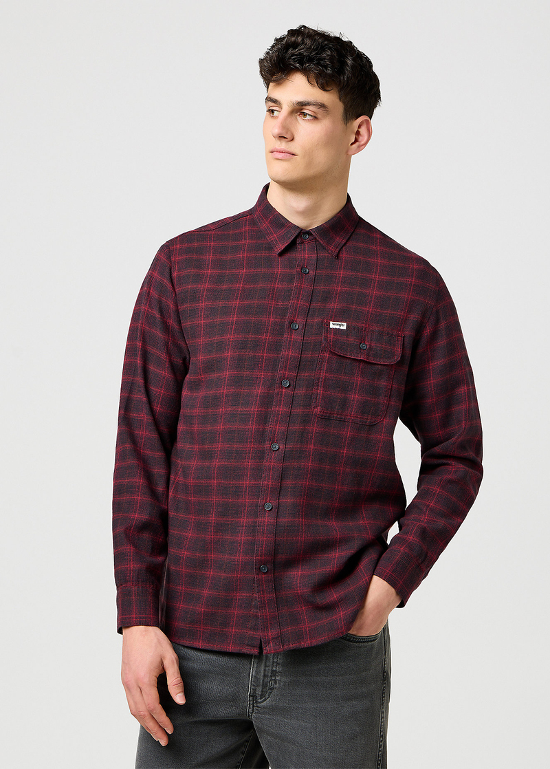 Meska Koszula Materialowe Wrangler One Pocket Flannel Shirt Black Wine - 112371522