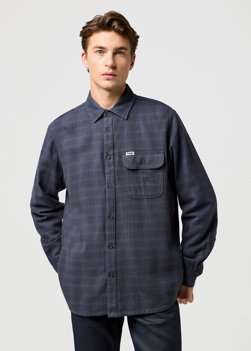 Wrangler One Pocket Flannel Shirt Midnight Grey Check 112371523