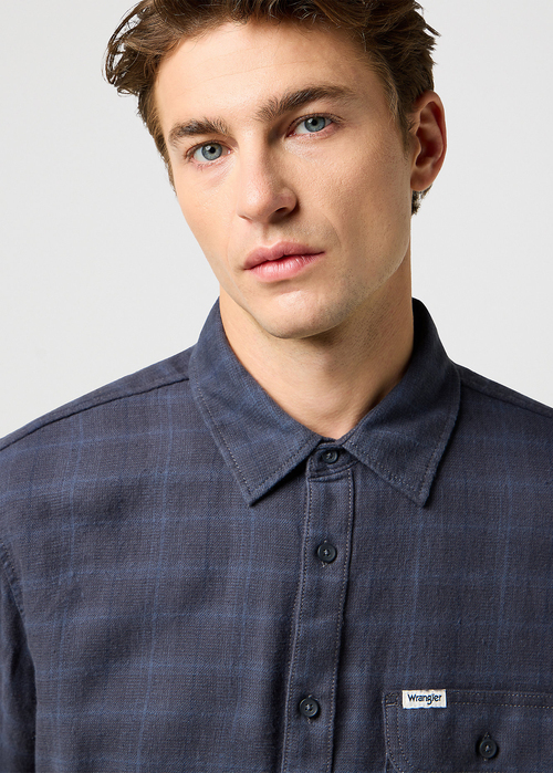 Meska Koszula Materialowe Wrangler One Pocket Flannel Shirt Midnight Grey Check - 112371523