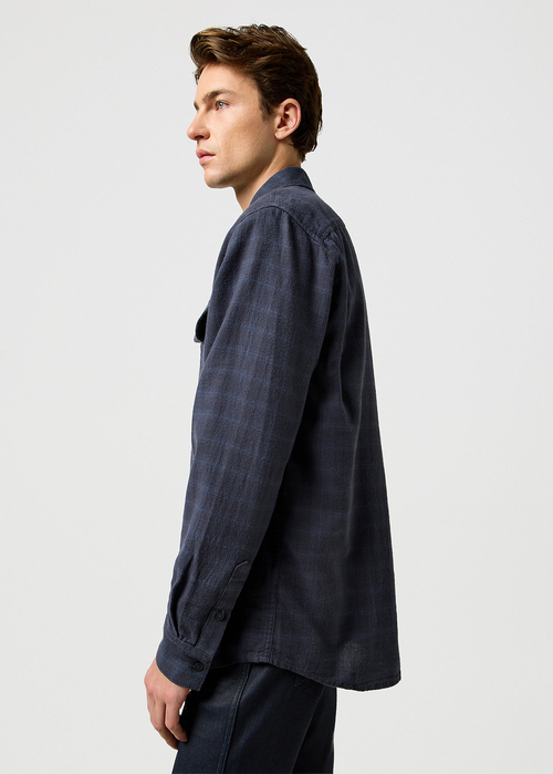 Meska Koszula Materialowe Wrangler One Pocket Flannel Shirt Midnight Grey Check - 112371523