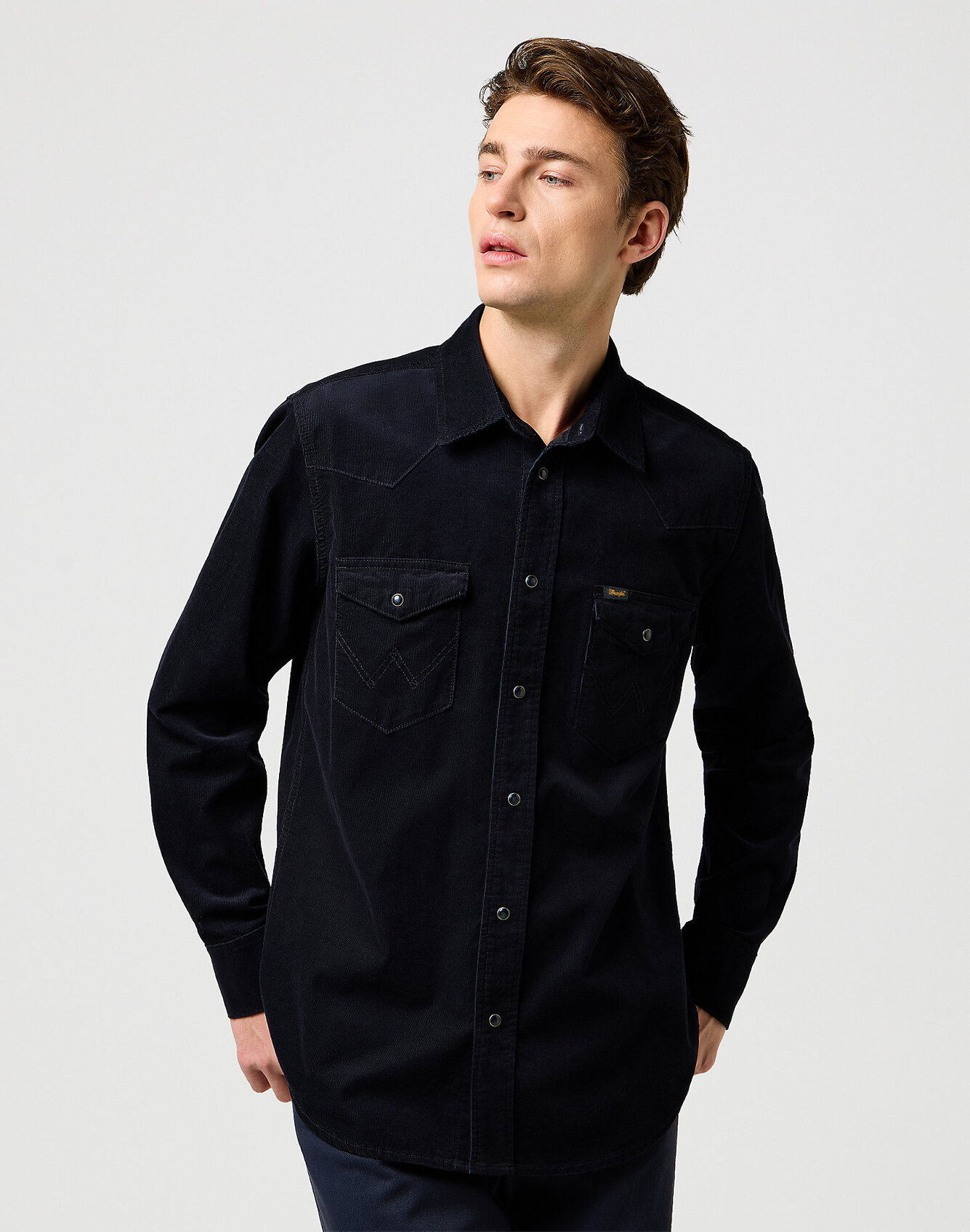 Meska Koszula Materialowe Wrangler Cord Western Shirt Black - 112371429
