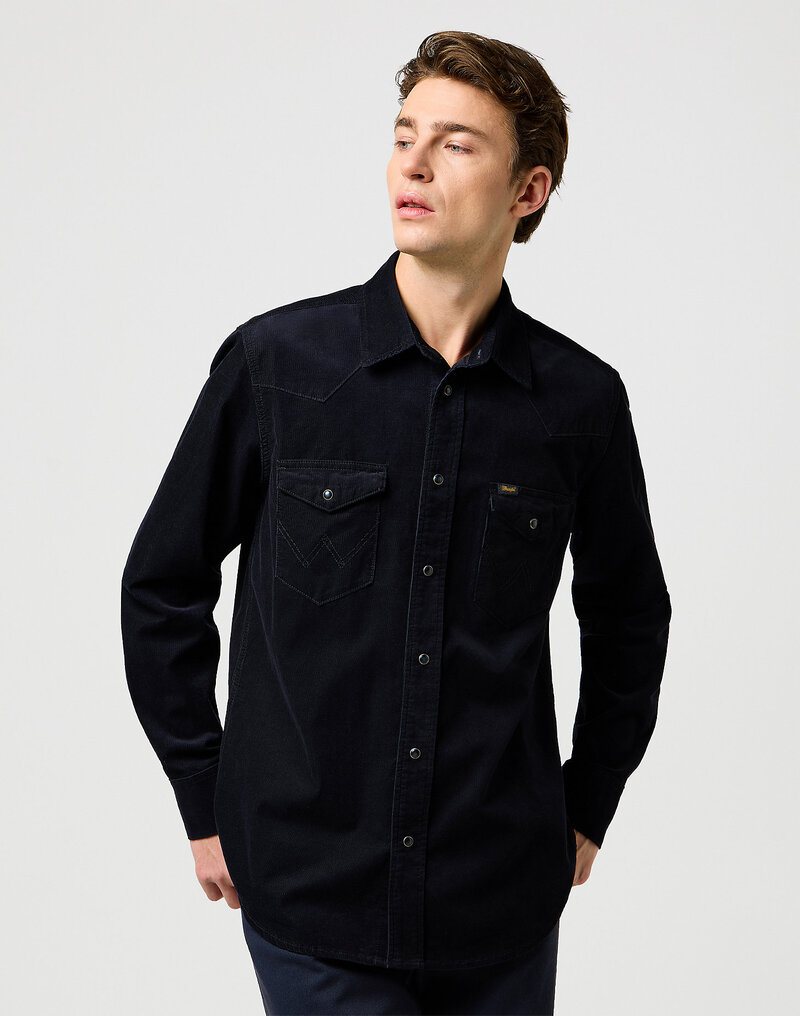 Mska Koszula Materiaowe Wrangler Cord Western Shirt Black - 112371429