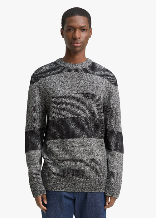 Tom Tailor Knitted Jumper - Black White Mouline Stripe 1049213-37038
