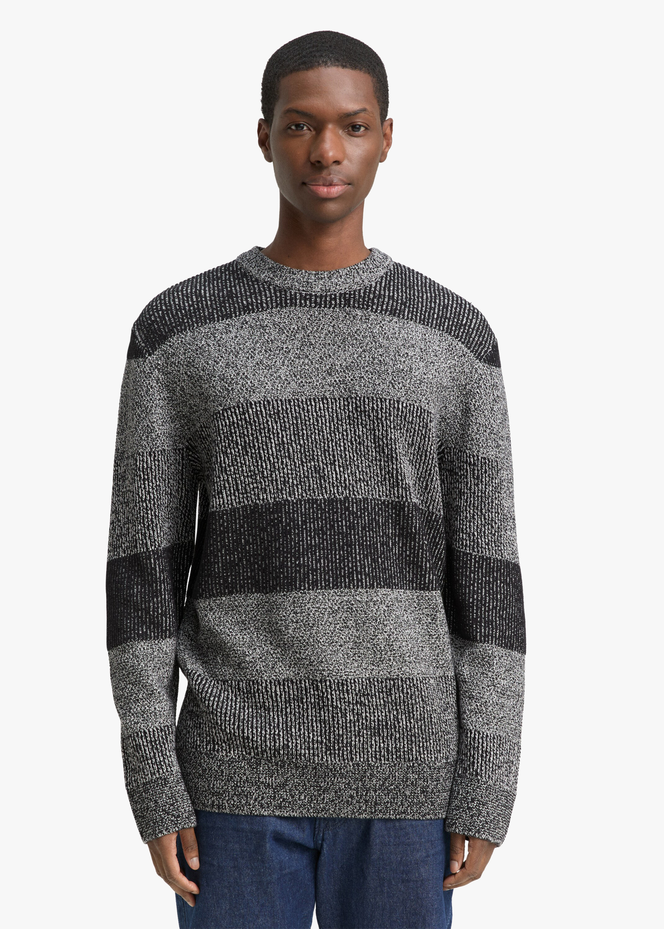 Tom Tailor Knitted Jumper Black White Mouline Stripe - 1049213-37038