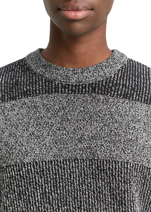 Mski Sweter Tom Tailor Knitted Jumper Black White Mouline Stripe - 1049213-37038