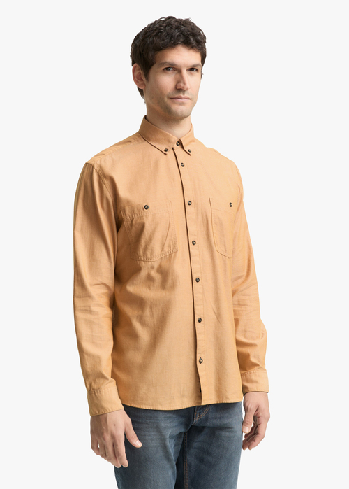 Tom Tailor Regular Fit Shirt - Mid Brown Herringbone 1048445-38973