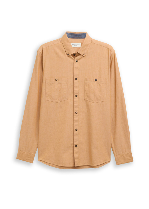 Mska Koszula Materiaowe Tom Tailor Regular Fit Shirt Mid Brown Herringbone - 1048445-38973