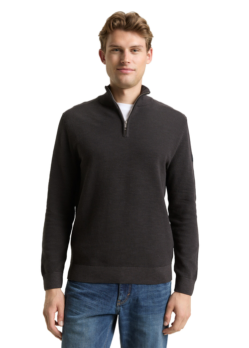 Tom Tailor Cotton Troyer Knit Jumper - Tarmac Grey 1048813-10899 