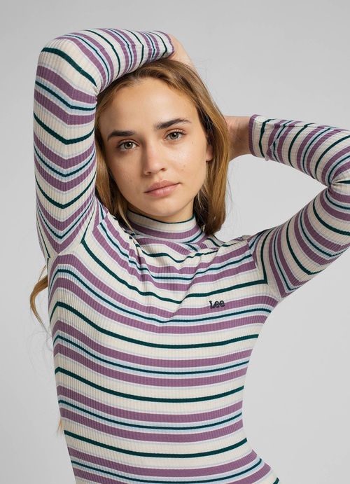 Lee Ribbed Long Sleeve Striped Tee - Ecru L40HIQDN 112320927