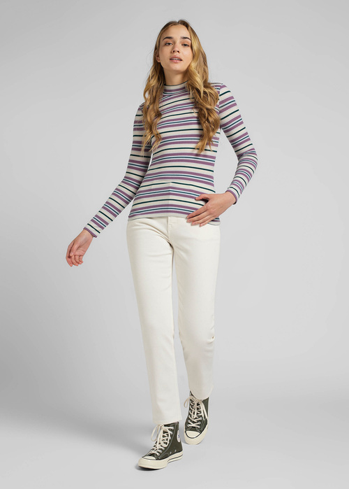 Damski Sweter Lee Ribbed Long Sleeve Striped Tee Ecru - L40HIQDN