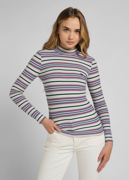 Damski Sweter Lee Ribbed Long Sleeve Striped Tee Ecru - L40HIQDN