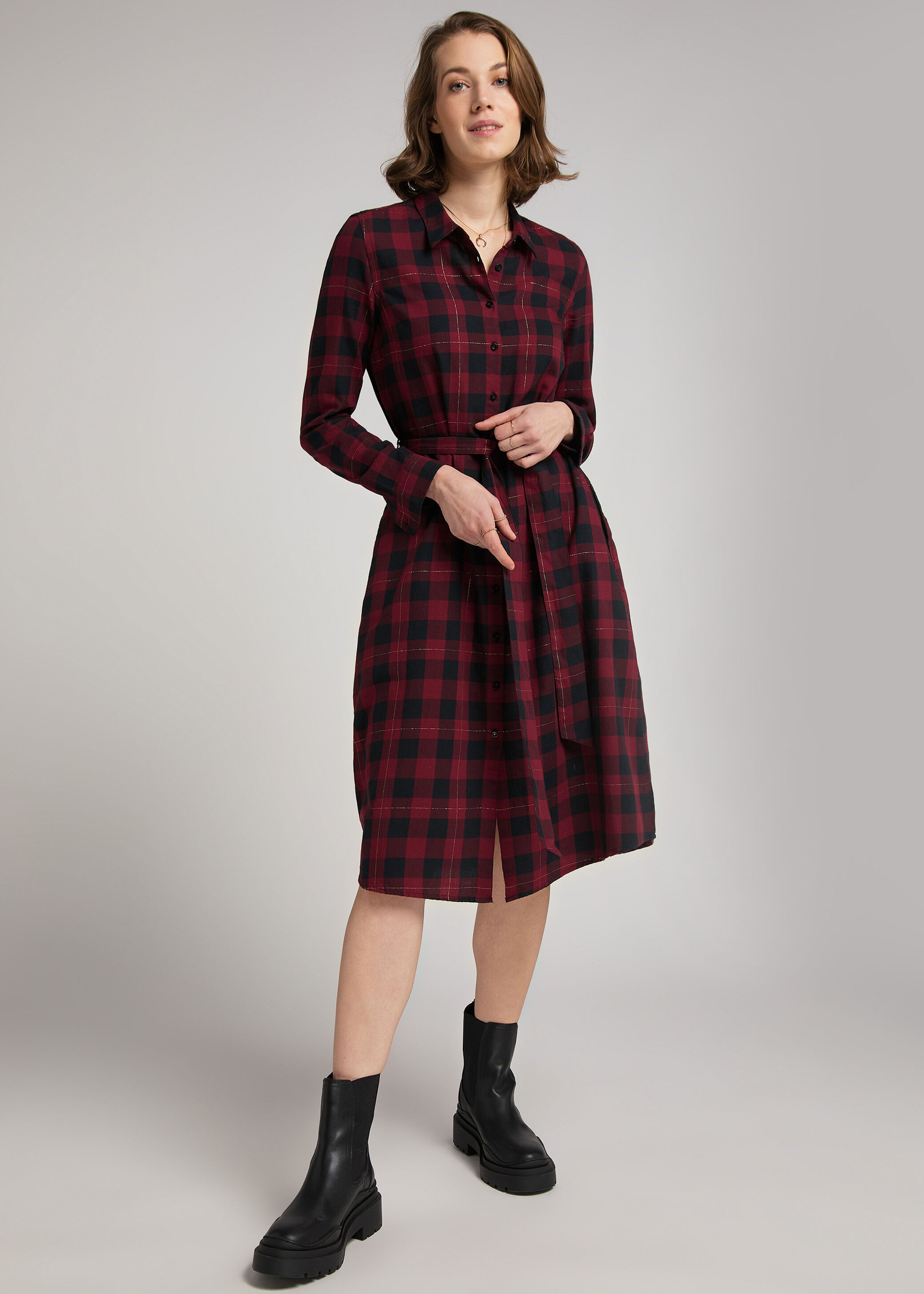 Mustang Plaid Dress With Tie Belt Check X - 1011916-12198