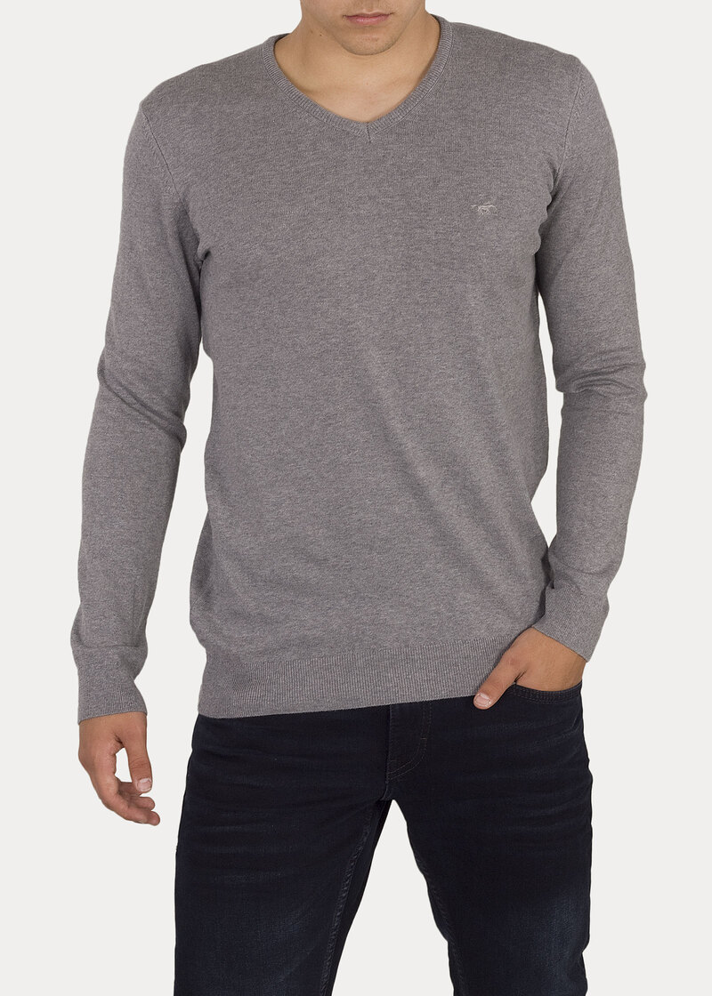 Meski Sweter Mustang Basic V Neck Jumper Mid Grey Melange - 1006813-4140