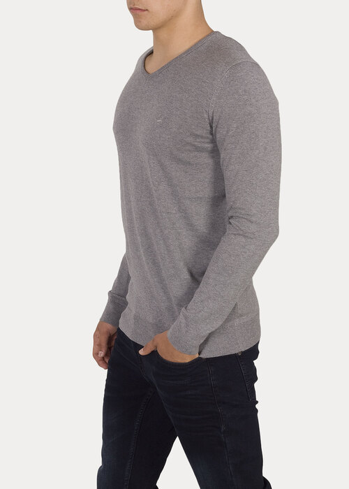 Meski Sweter Mustang Basic V Neck Jumper Mid Grey Melange - 1006813-4140