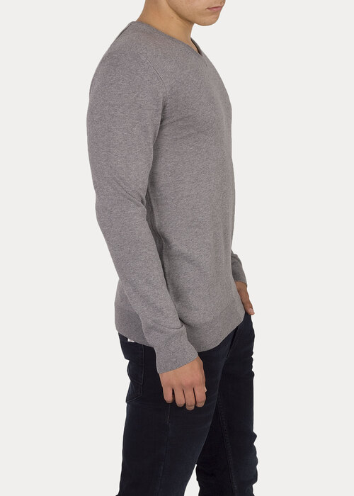 Meski Sweter Mustang Basic V Neck Jumper Mid Grey Melange - 1006813-4140
