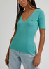 Damski T Shirt Lee V Neck Rib Dusty Jade - L49FIP41