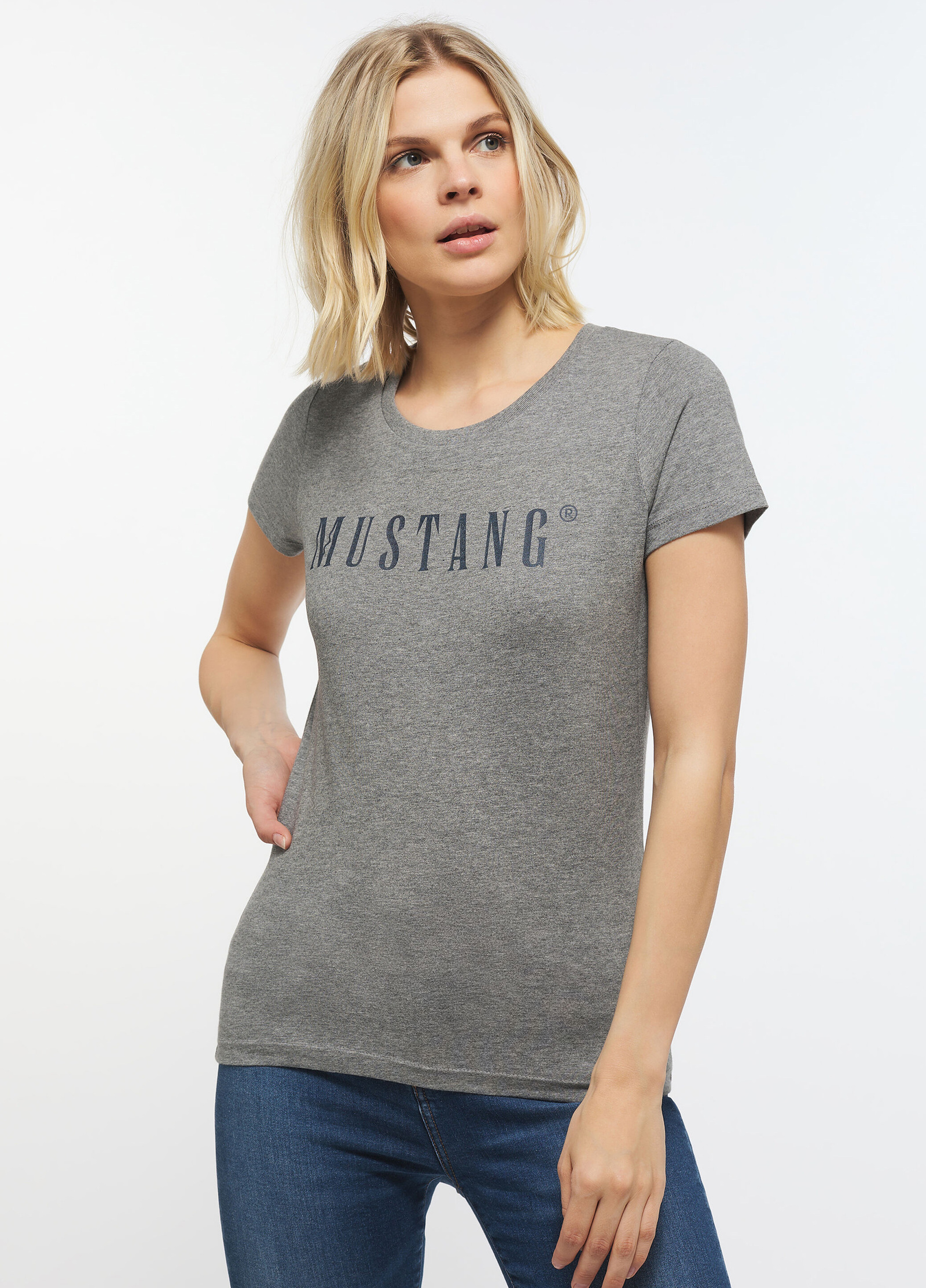 Mustang® Alina C Logo Tee - Light Grey Melange Größe M | T-Shirts