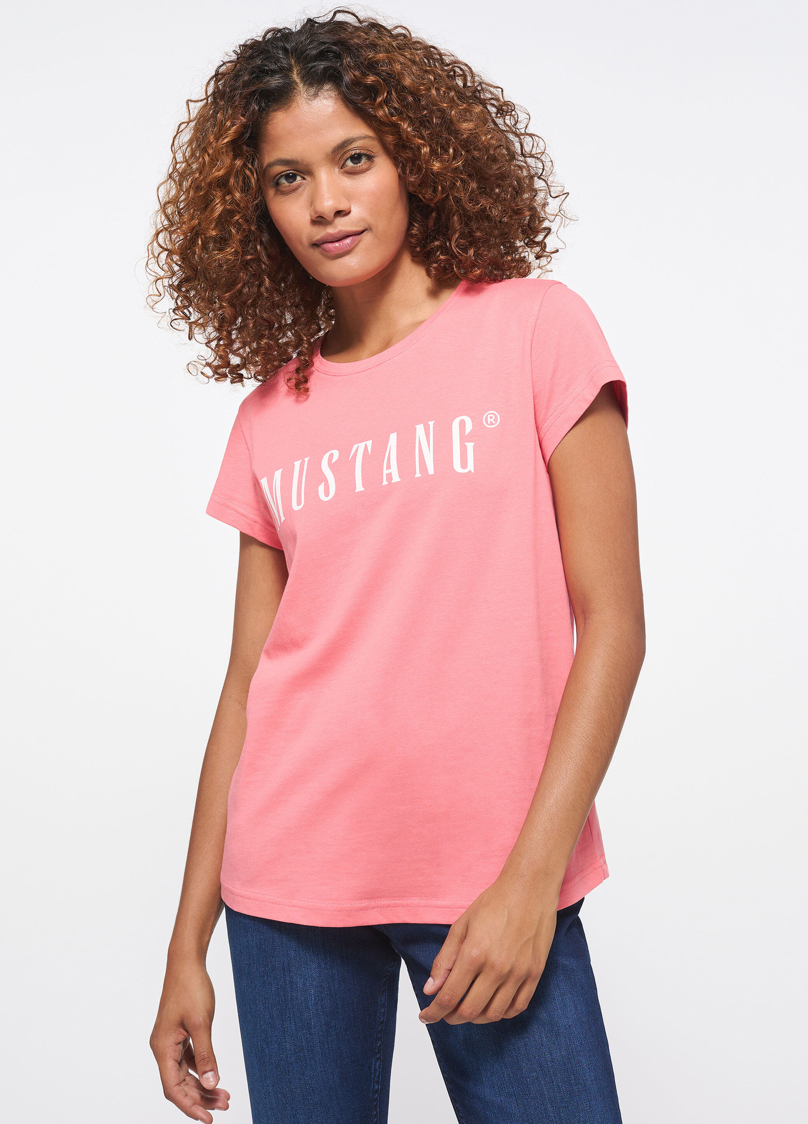 Damski T Shirt Mustang Alina C Logo Tee Tea Rose - 1013222-8142